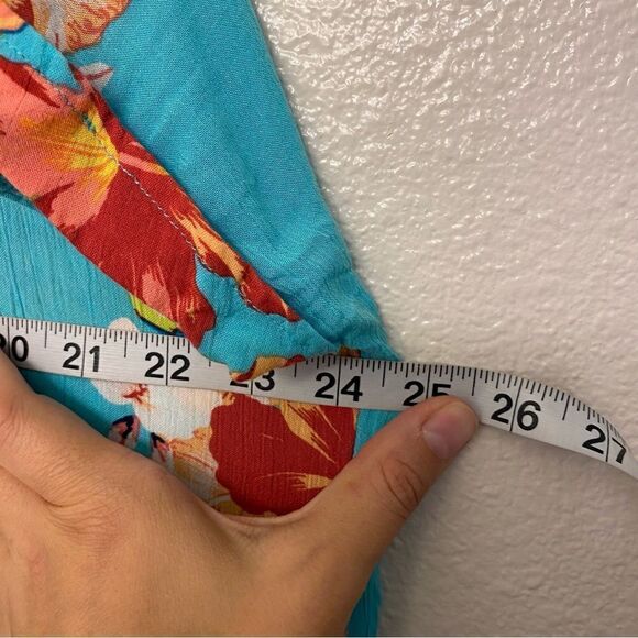 A.N.A. Aqua blue Hawaiian Tropical Button Up rayon lightweight blouse top L - Picture 7 of 8